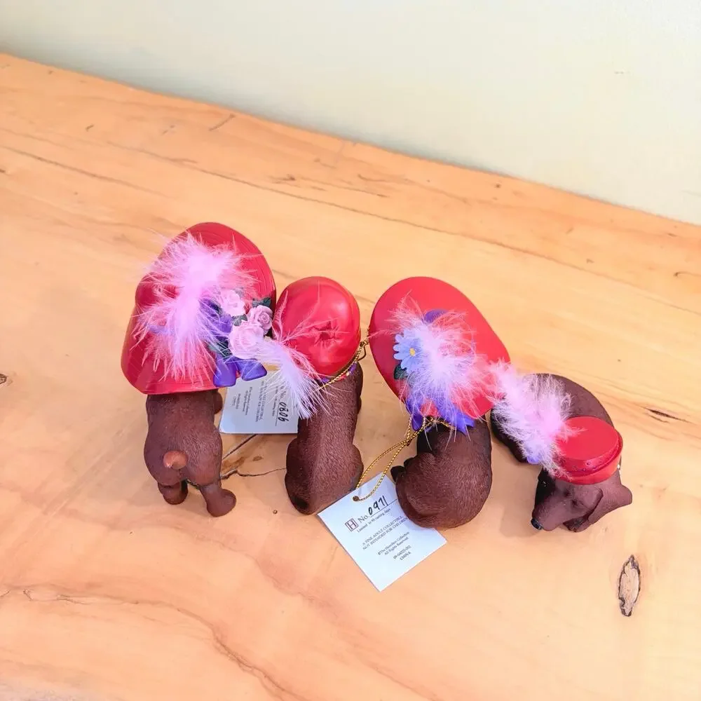 Hamilton Collection DIVAS HAT-TITUDE Dachshund Dog Figurines Red Hat Puppy